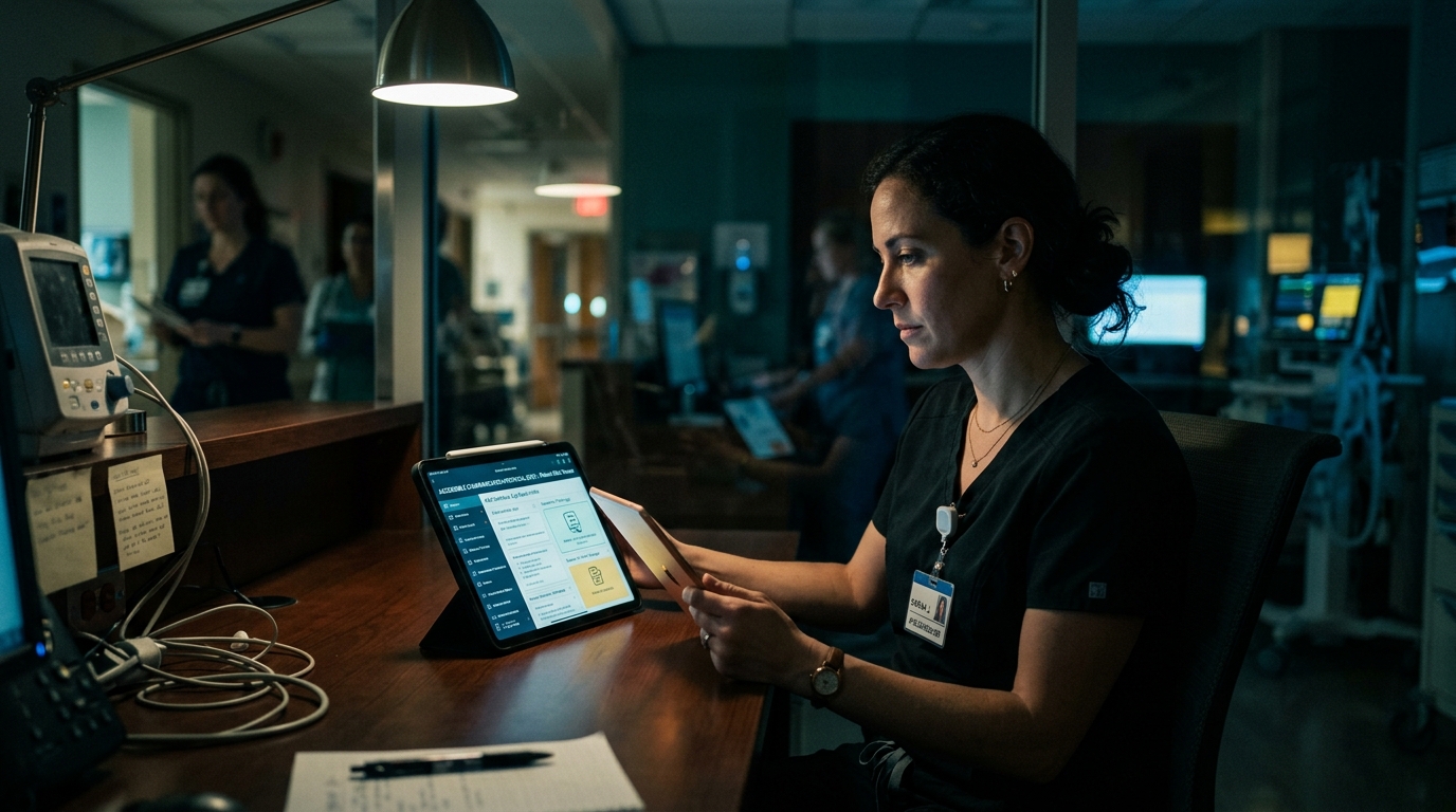 Clinical assistive technology specialist reviewing AAC system